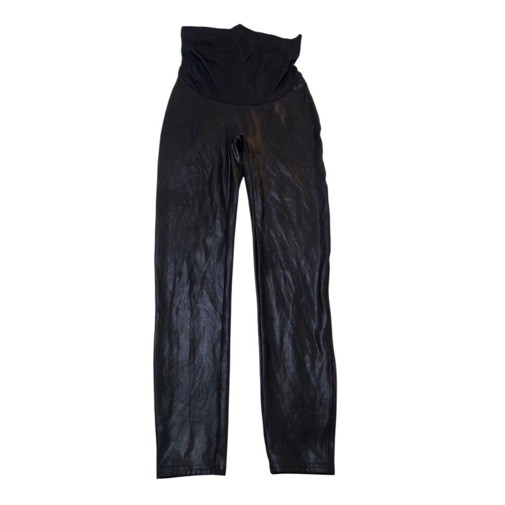 Spanx Mama Very Faux Leather Leggings Maternity Pants Black Shiny 1X K3